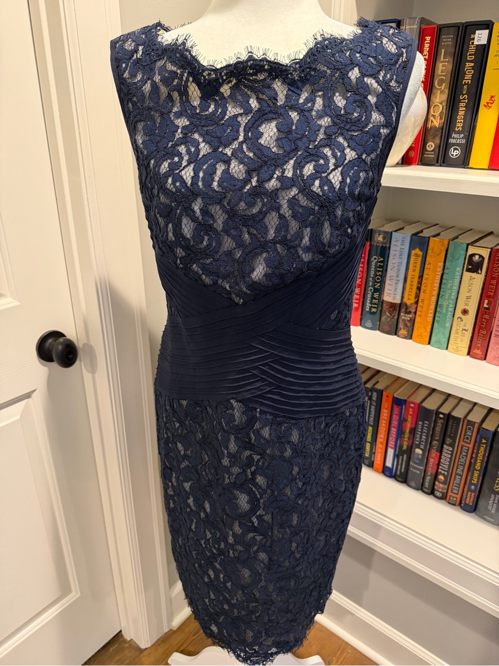 Tadashi Shoji Navy Lace Midi Sheath Dress